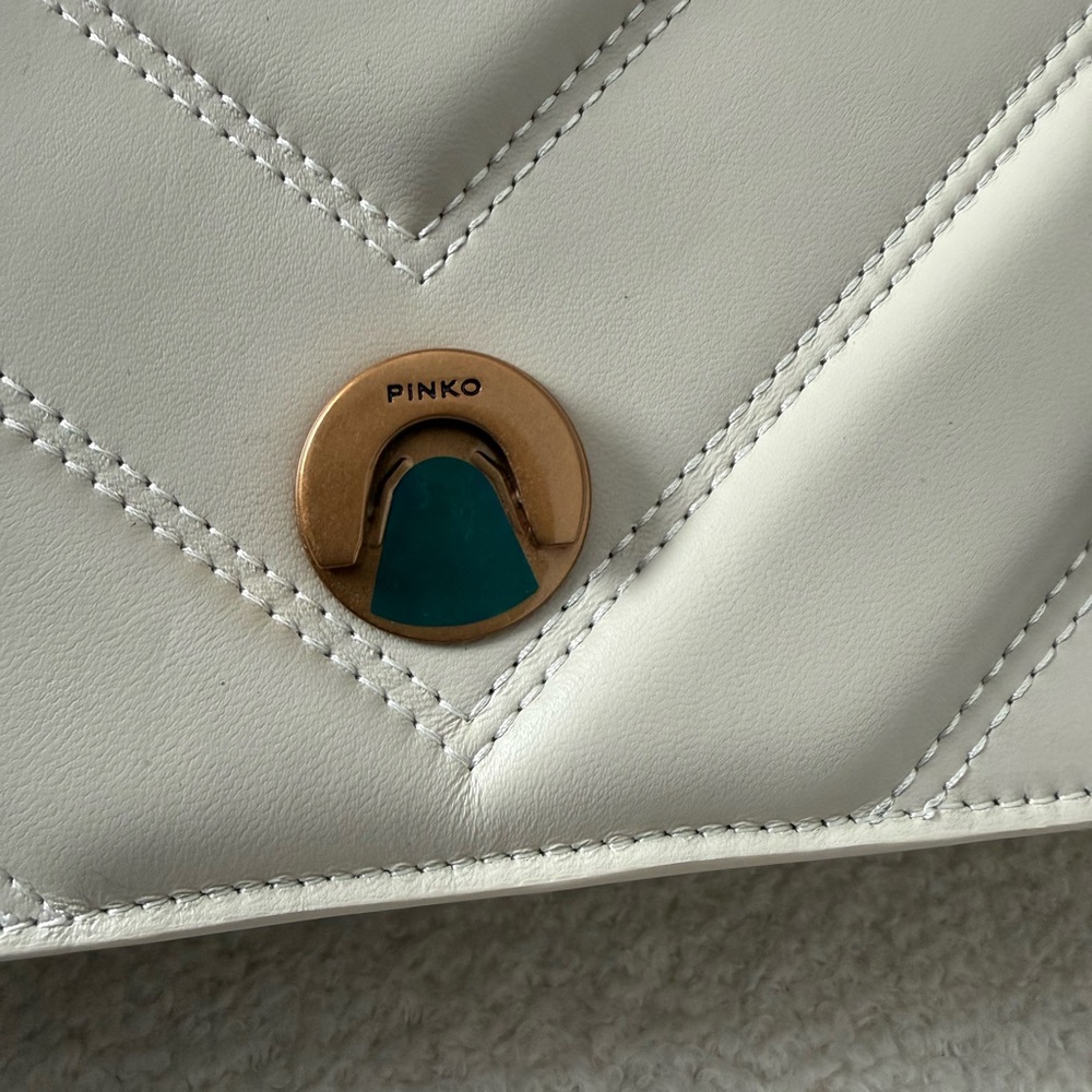 Pinko Ivory Chevron Shoulder Bag with Gold Accents - Picture 7 of 15